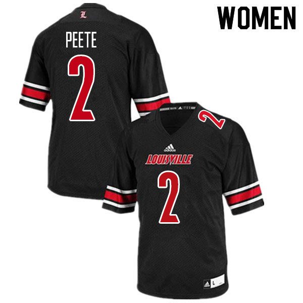 Women #2 Devante Peete Louisville Cardinals College Football Jerseys Sale-Black - Click Image to Close